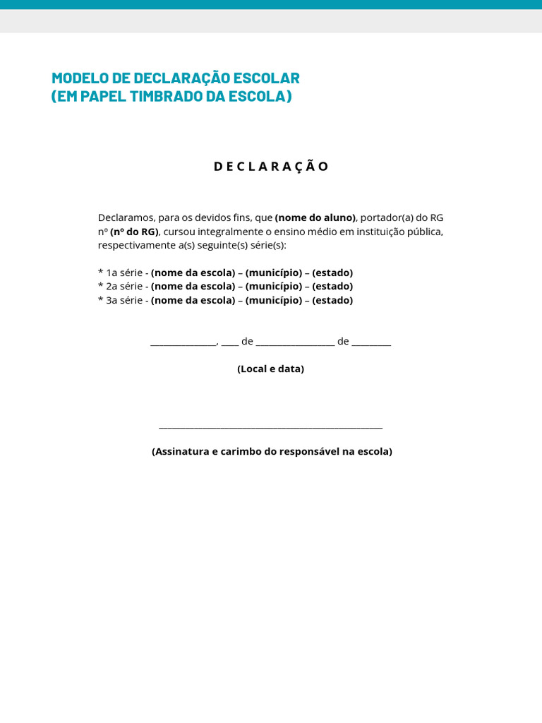Modelo de Declaração Escolar Timbrada | PDF