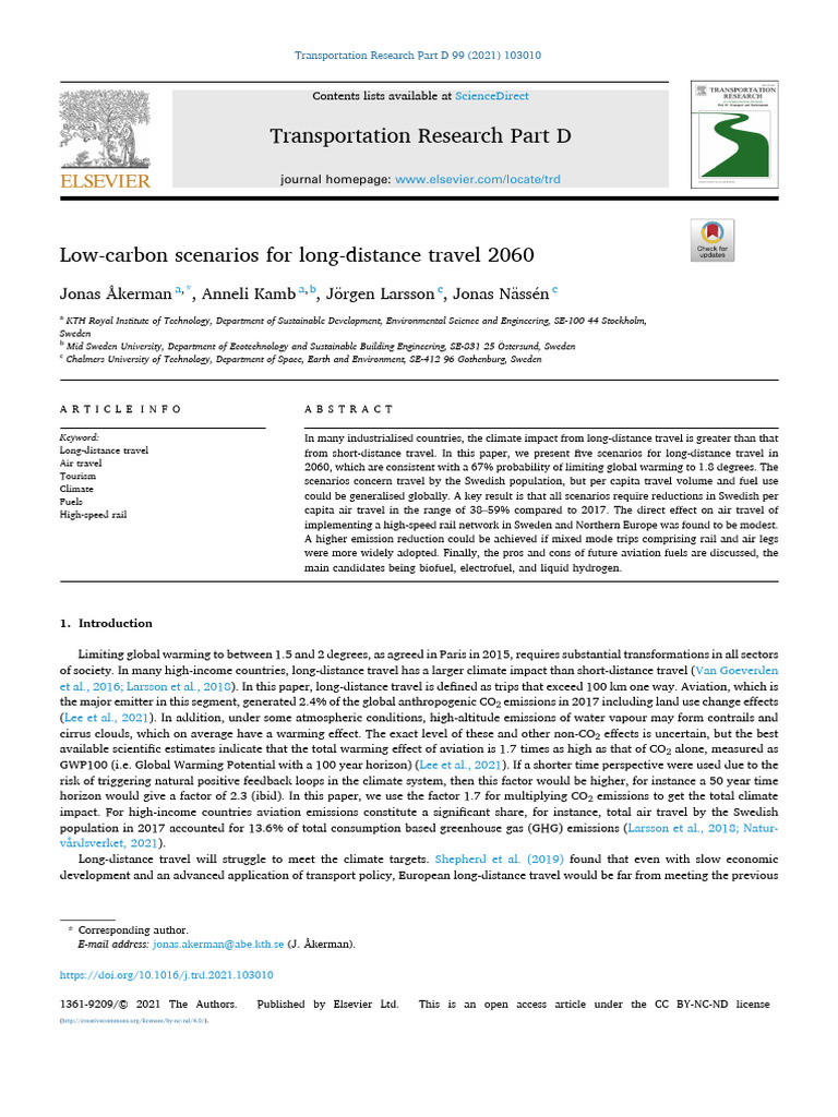 Low-Carbon Scenarios For Long-Distance Travel 2060 ÅKERMAN Et Al 2021 ...
