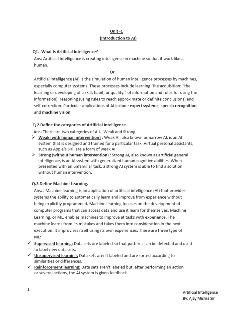 X Unit 1 Introduction To AI | PDF | Artificial Intelligence ...