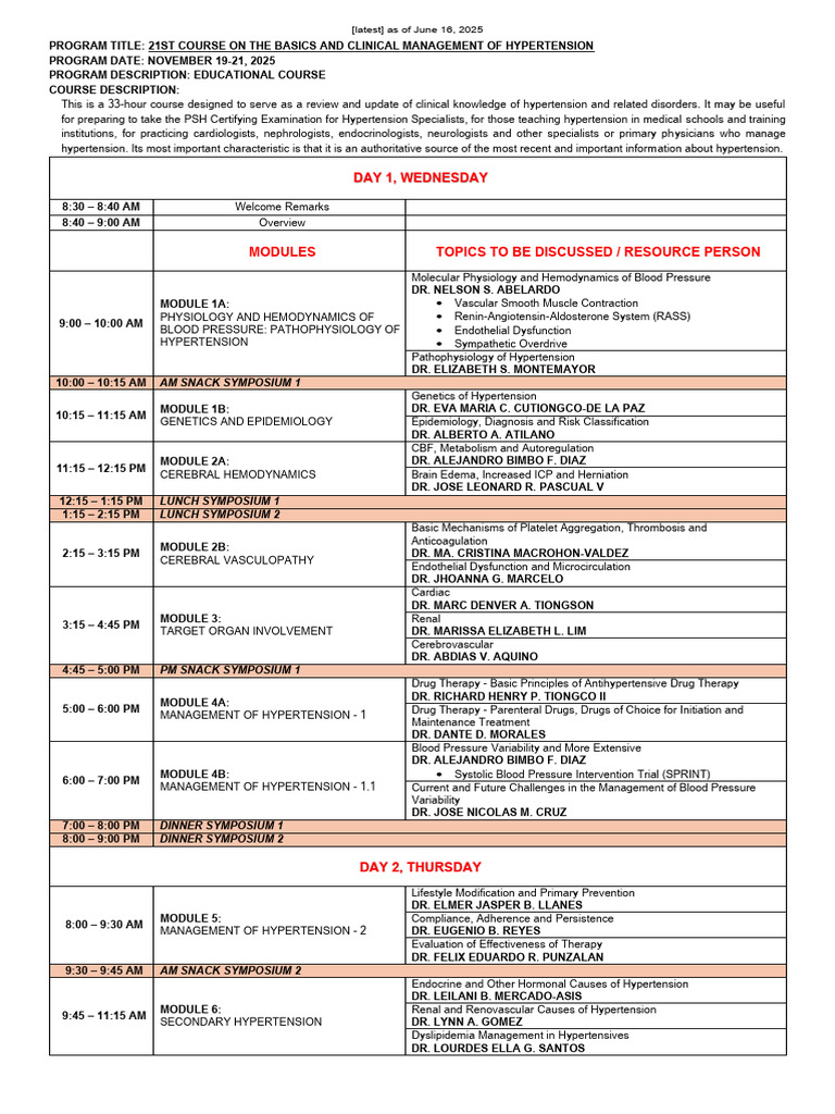 Hypertension Management Course 2025 | PDF | Hypertension | Metabolic ...
