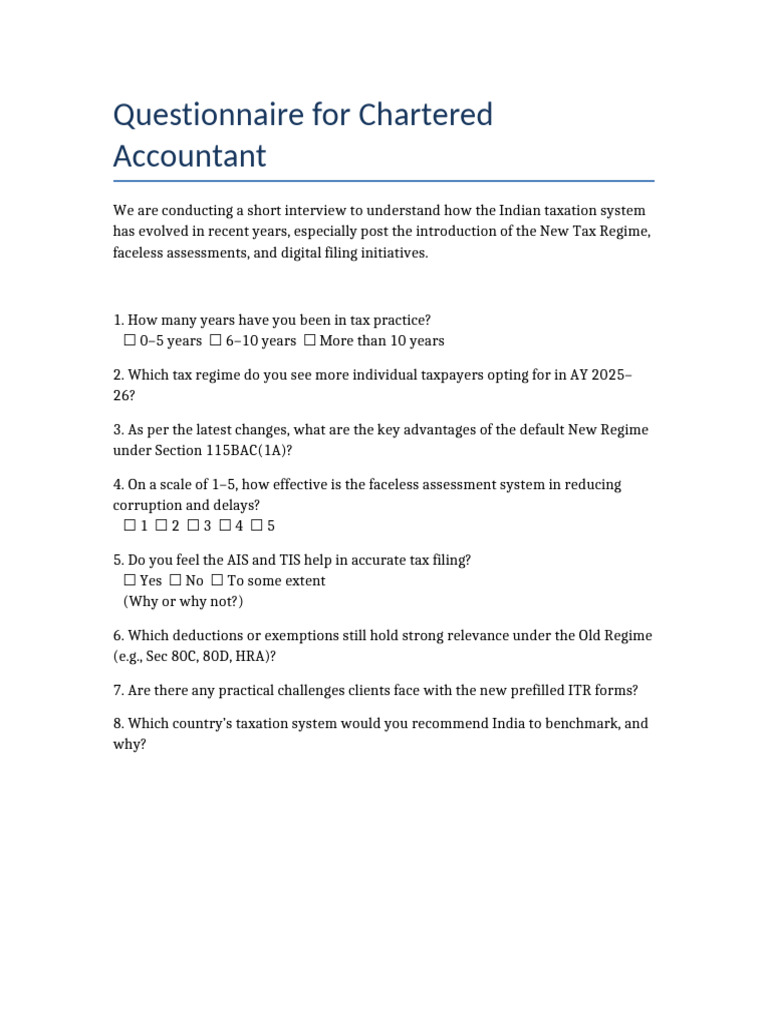 Indian Taxation System Questionnaire | PDF