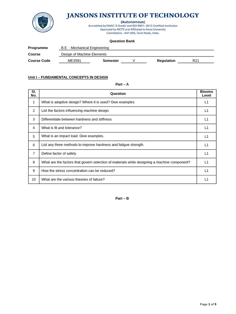 ME3591 Design of Machine Elements Q&A | PDF | Strength Of Materials ...