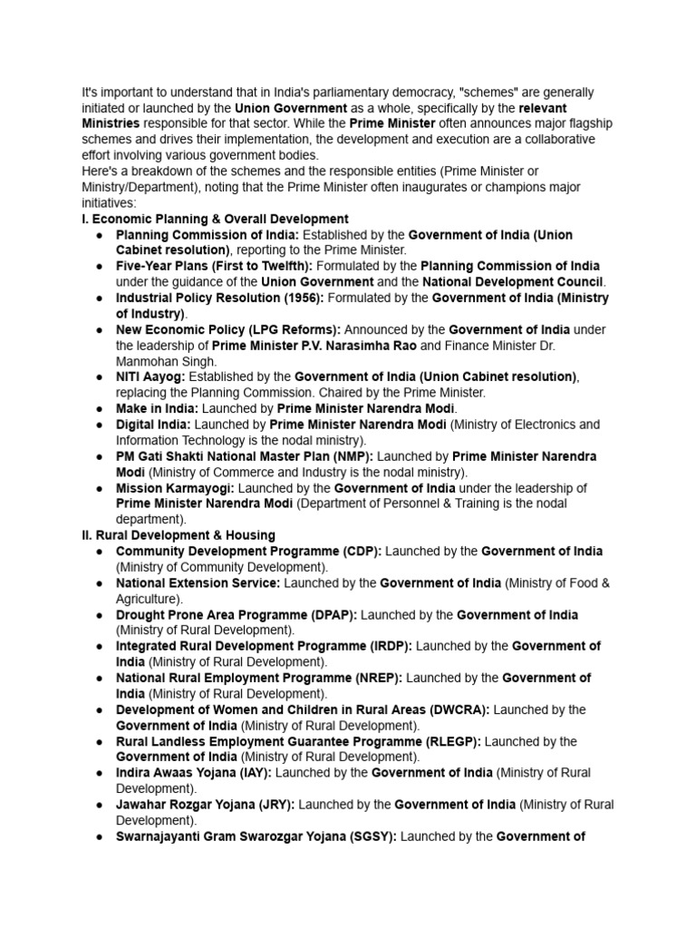Overview of Indian Government Schemes | PDF | Government Of India ...