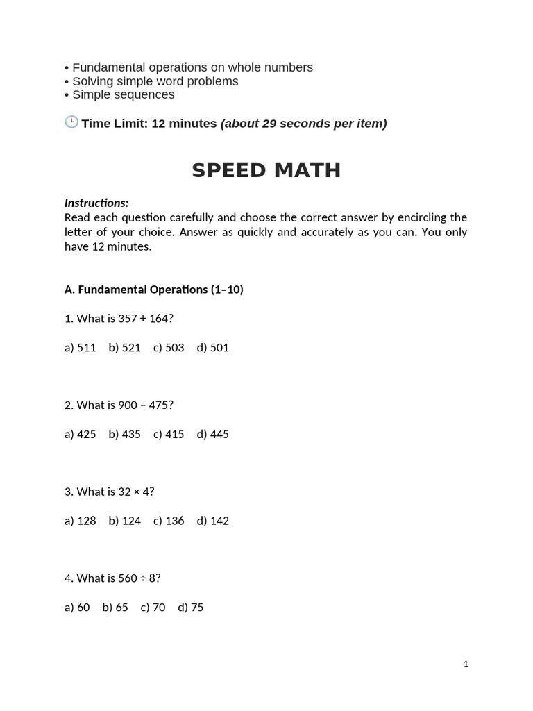 SSC 1 Speed Math Reviewer | PDF | Chess | Chess Theory