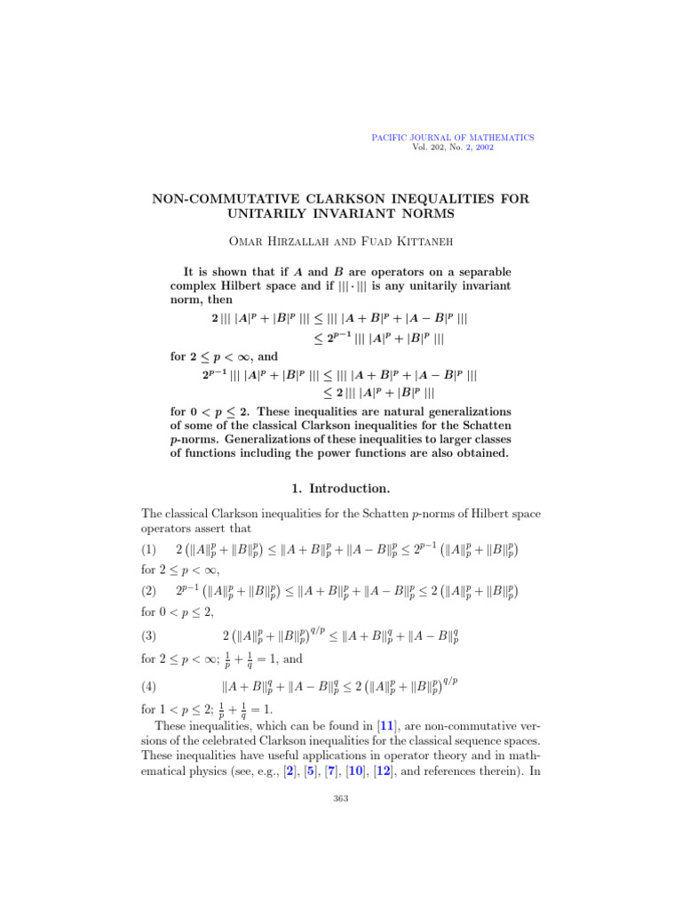 Non-Commutative Clarkson Inequalities | PDF | Linear Algebra | Applied ...
