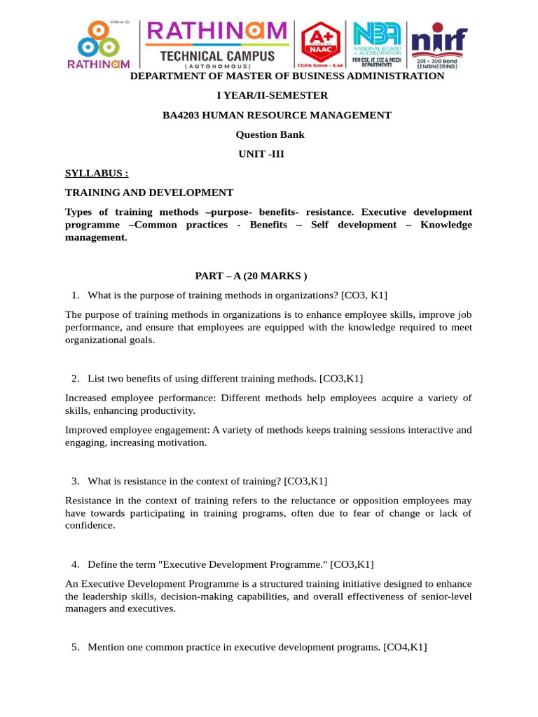 Ba4203 Human Resource Management | PDF | Mentorship | Performance Appraisal