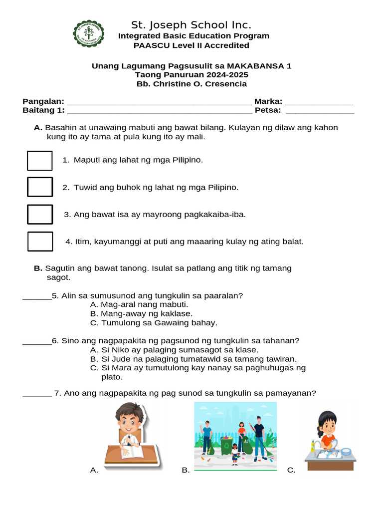 Makabansa 1 TQ 1st | PDF