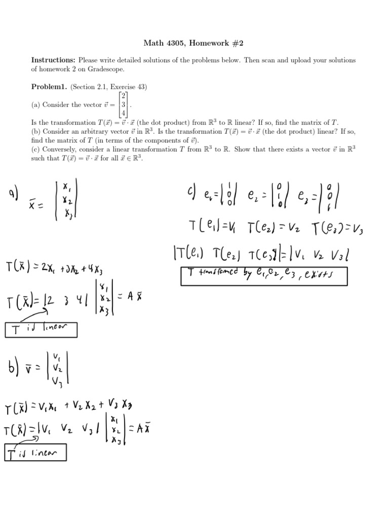 Math 4305 Homework #2 Solutions | PDF | Matrix (Mathematics) | Linear ...