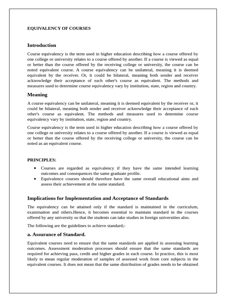 Course Equivalency in Higher Education | PDF | Course Credit ...