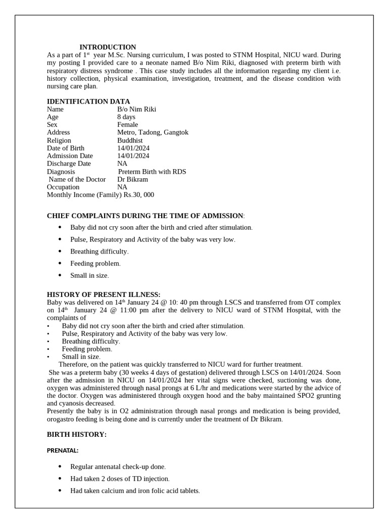 NICU Case Study: Preterm Birth with RDS | PDF | Lung | Neonatal ...