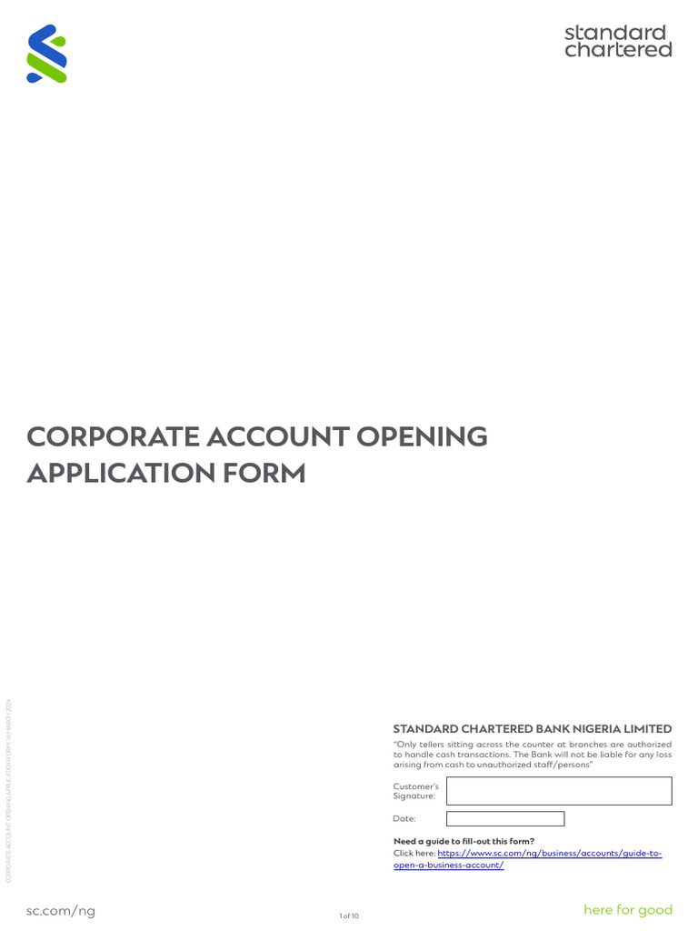 Standard Chartered Corporate Account Form | PDF