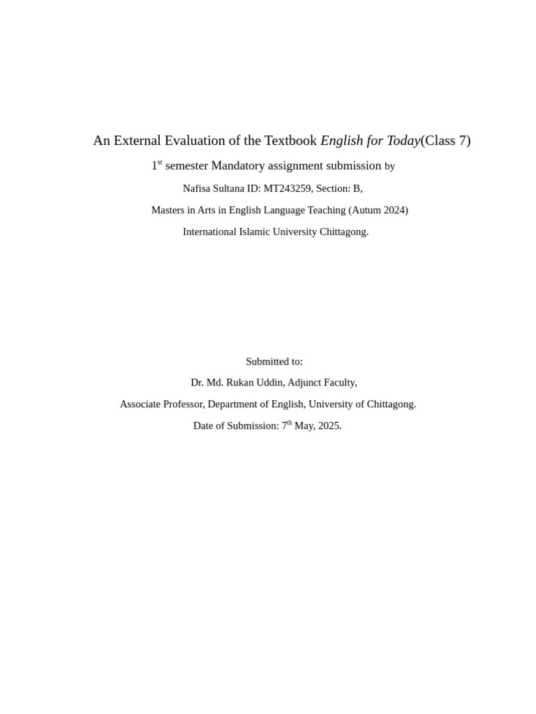 Evaluation of Class 7 English Textbook | PDF | Curriculum | Textbook