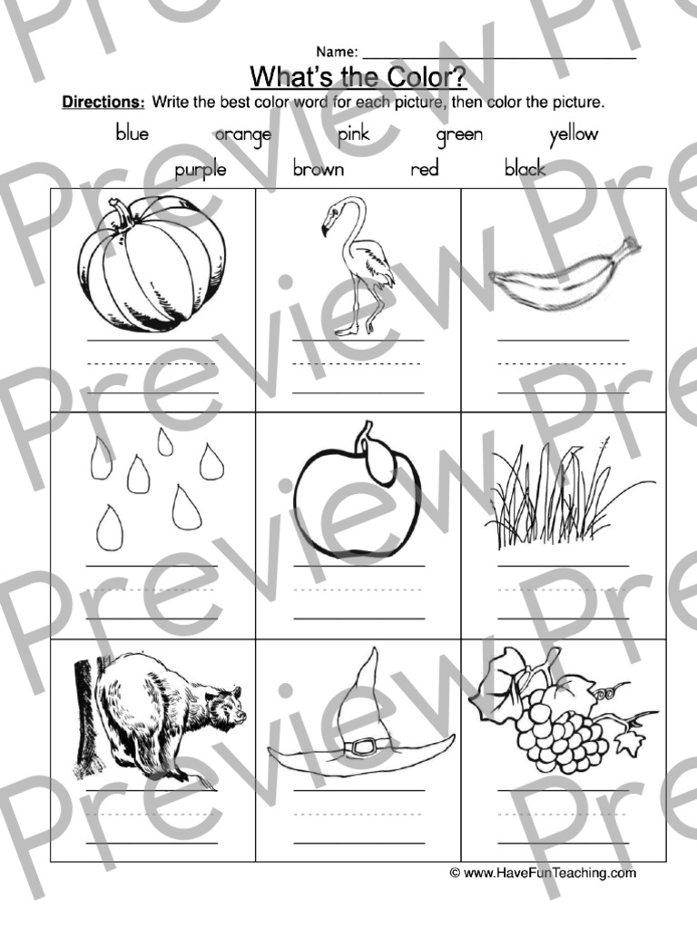Color Names Worksheet 2 Preview | PDF