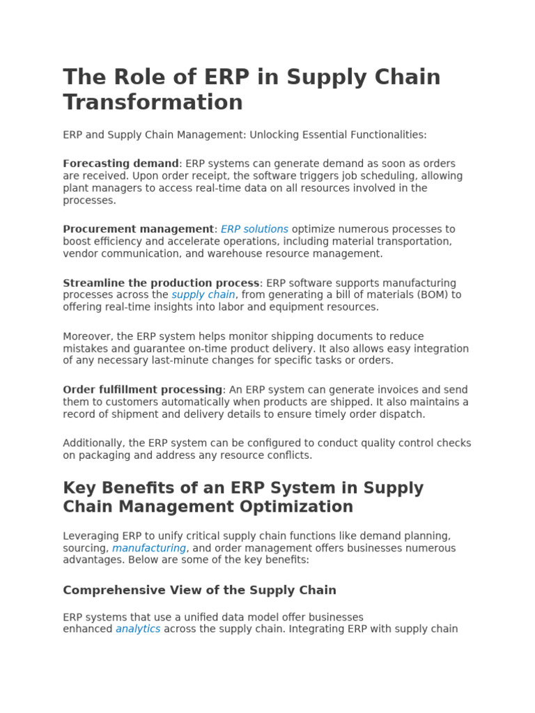 ERP's Impact on Supply Chain Efficiency | PDF | Enterprise Resource ...
