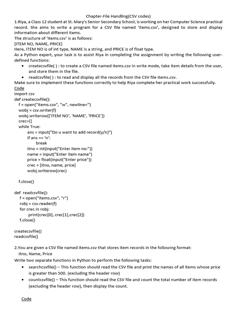 CSV File Handling for Item Records | PDF