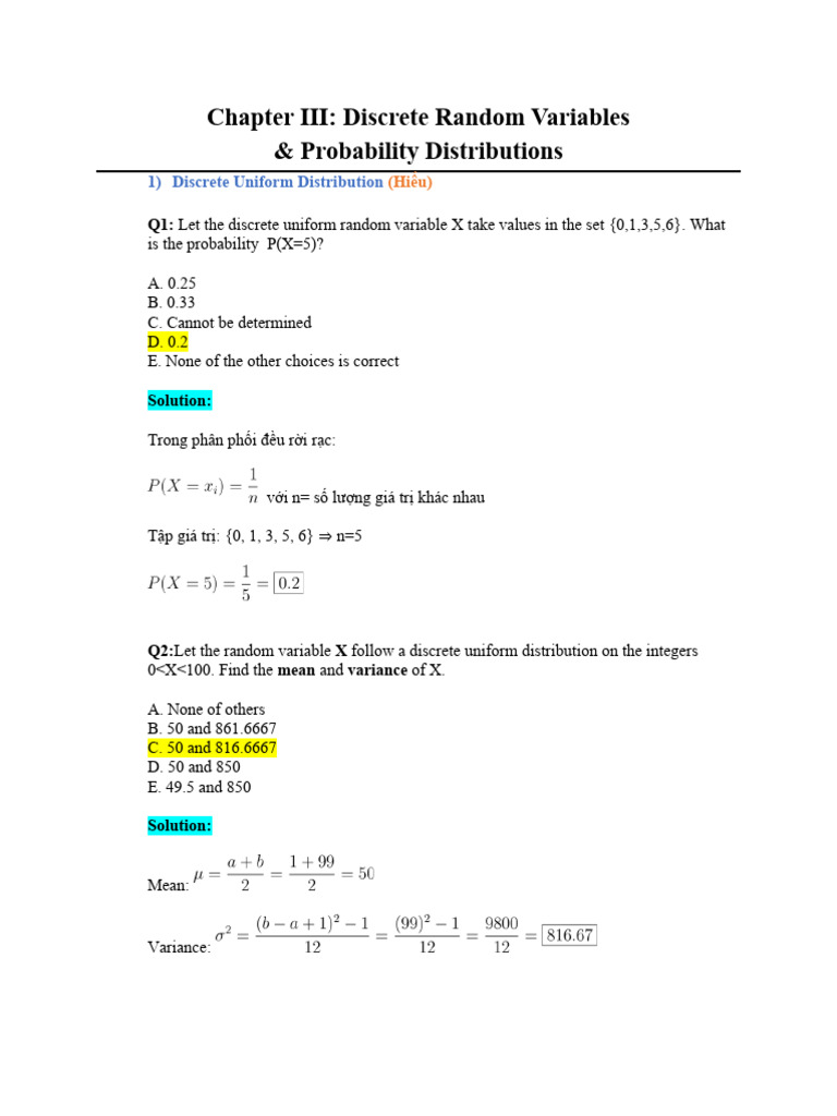 Group2 - Tổng Hợp Trắc Nghiệm Discrete Random Variables | PDF ...