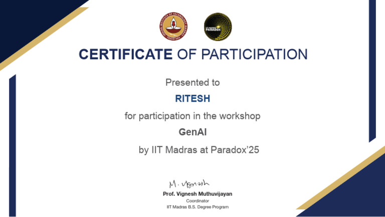 IIT Madras GenAI Workshop Certificate | PDF