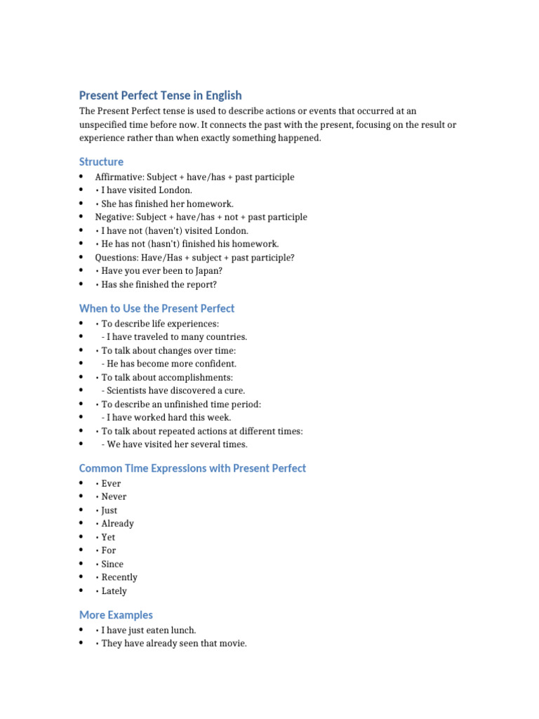 Understanding Present Perfect Tense | PDF