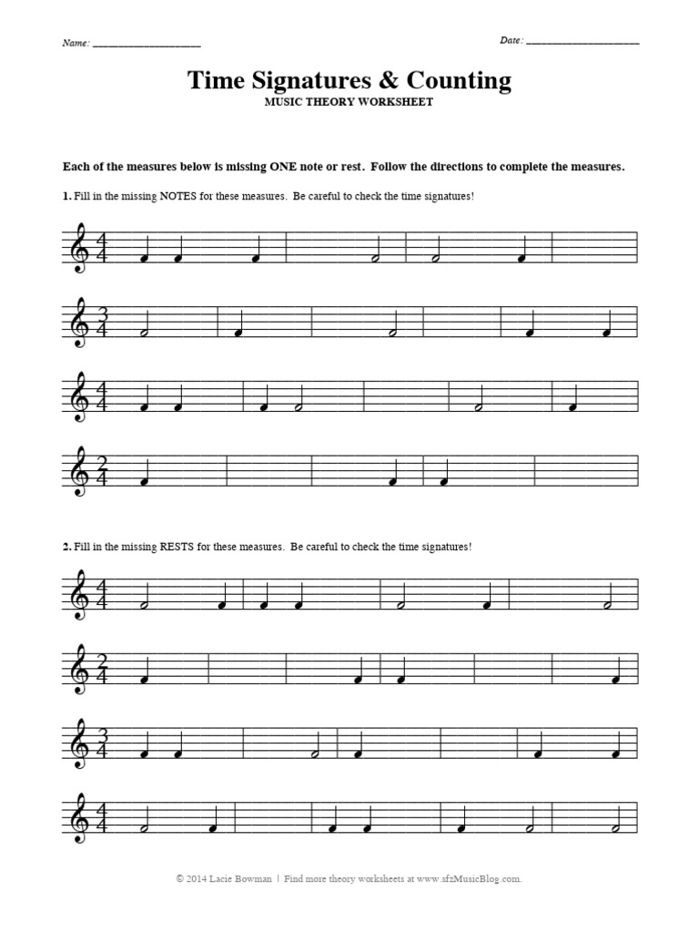 Time Signature Worksheet Exercise | PDF