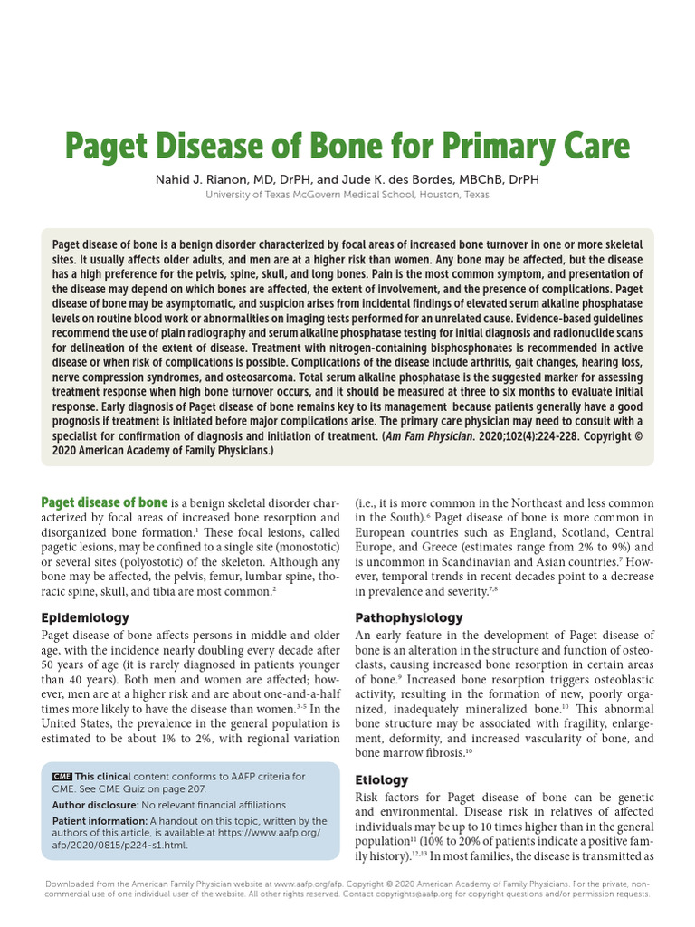 Overview of Paget's Disease of Bone | PDF | Bone | Clinical Medicine
