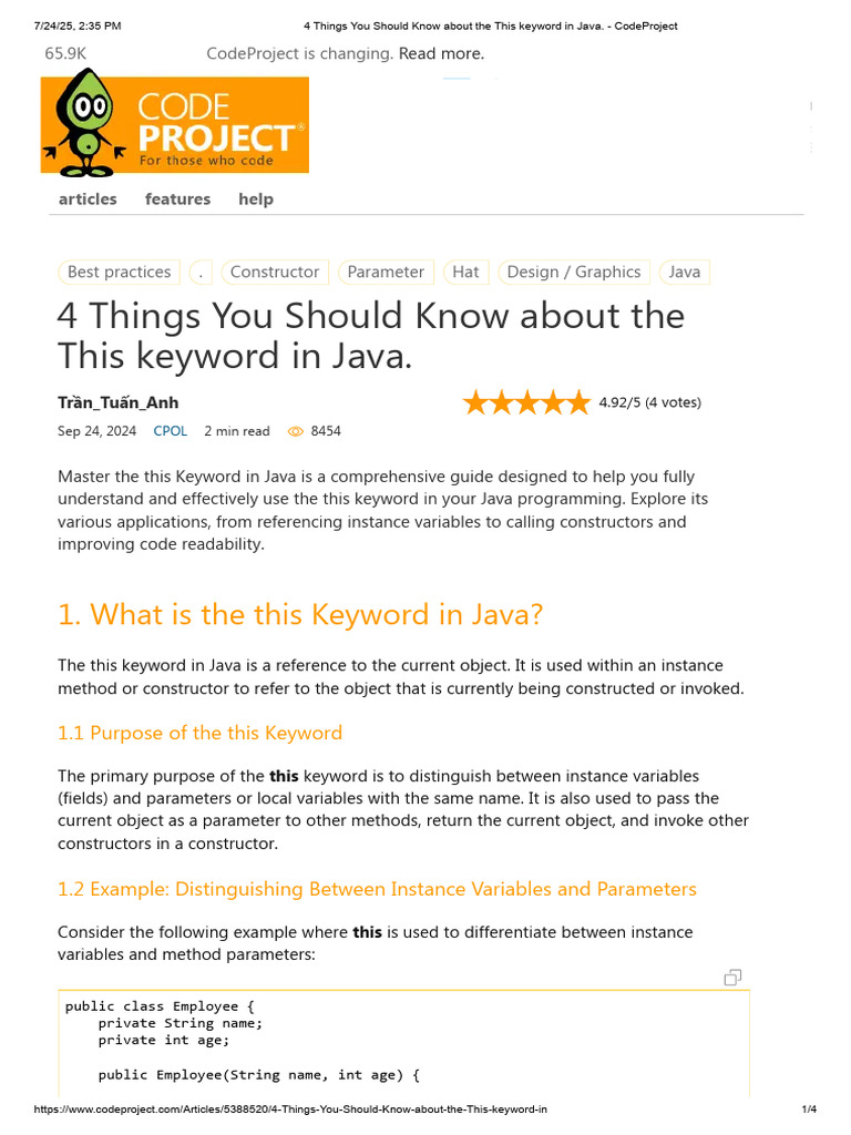 Understanding the 'this' Keyword in Java | PDF | Constructor (Object ...