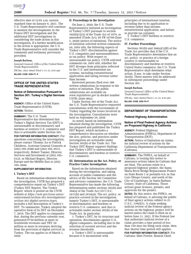 USTR Finds Turkey's Digital Tax Discriminatory | PDF | Taxes | United ...