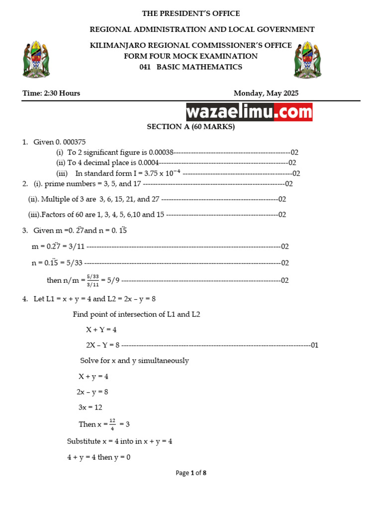 Kilimanjaro Form Four Mock Math Exam | PDF | Income Statement ...