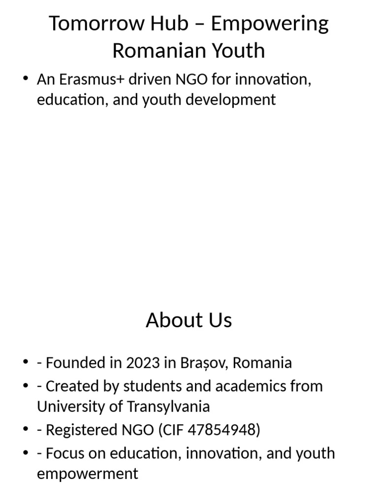 Tomorrow Hub: Empowering Romanian Youth | PDF
