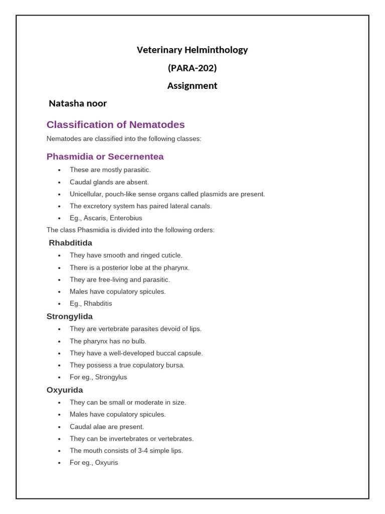 Nematode Classification Overview | PDF | Nematode | Mouth
