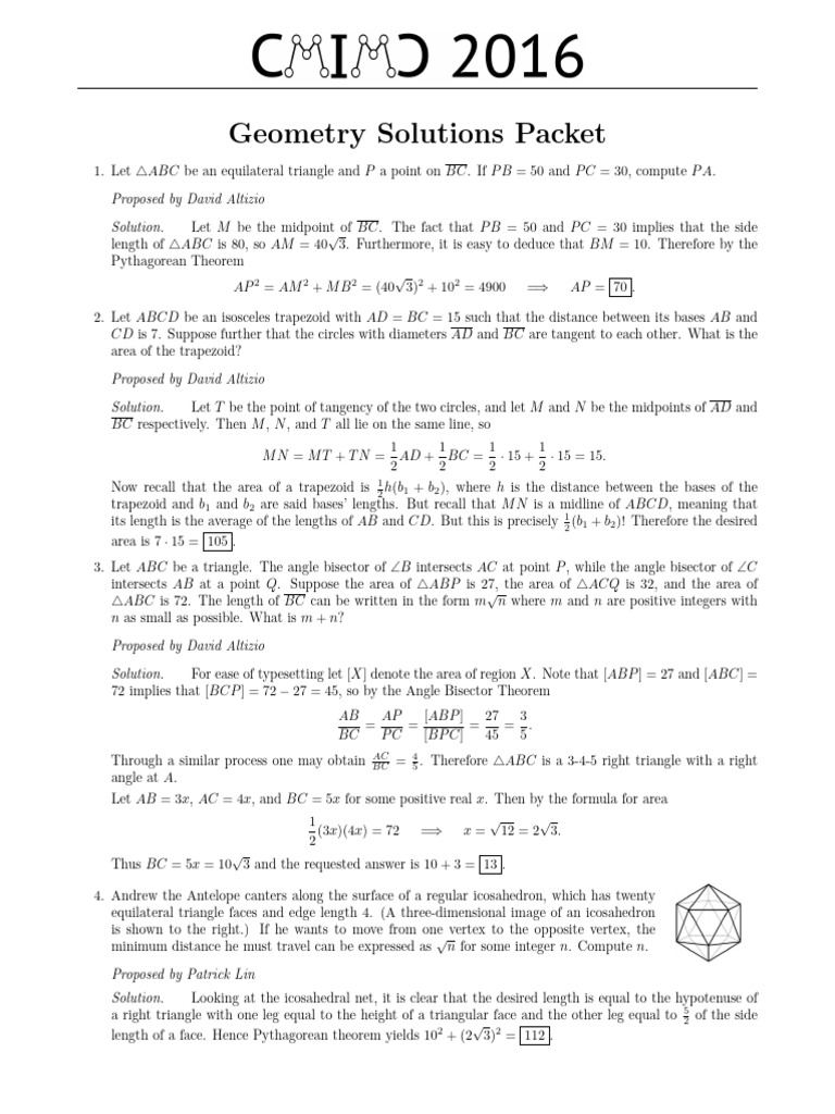 Geometry Problem Solutions and Explanations | PDF | Triangle | Area