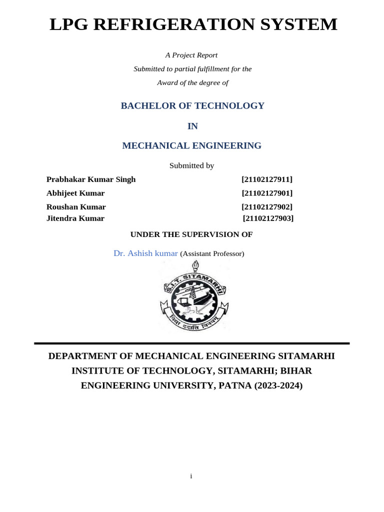LPG Refrigeration System Project Report | PDF | Liquefied Petroleum Gas ...