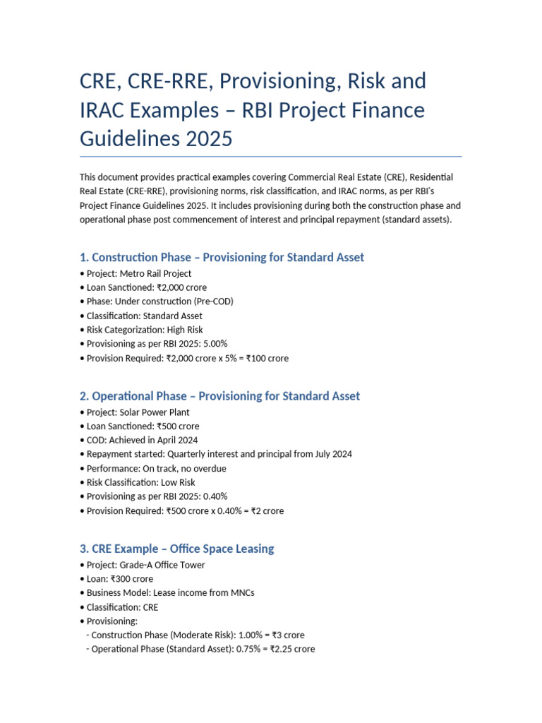 CRE and CRE-RRE Provisioning Guide 2025 | PDF | Loans | Economies