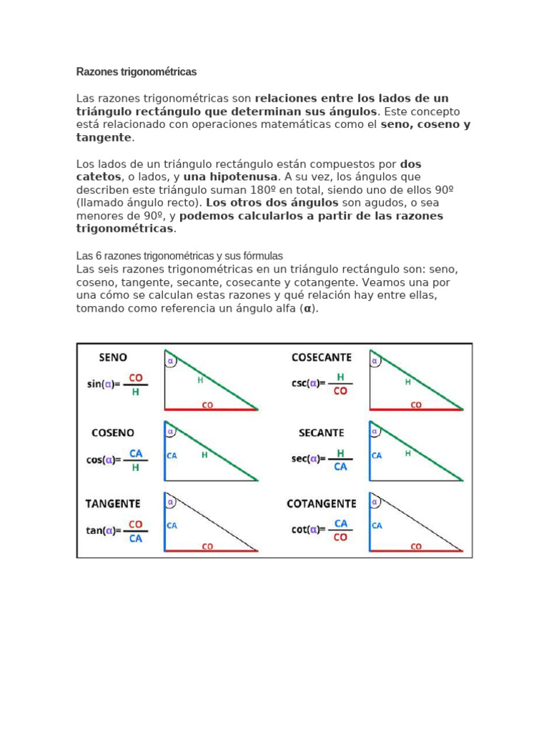 Razones Trigonométricas en Triángulos Rectángulos | PDF | Trigonometría ...