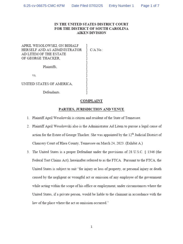 George Thacker Wrongful Death Case | PDF | Federal Tort Claims Act ...