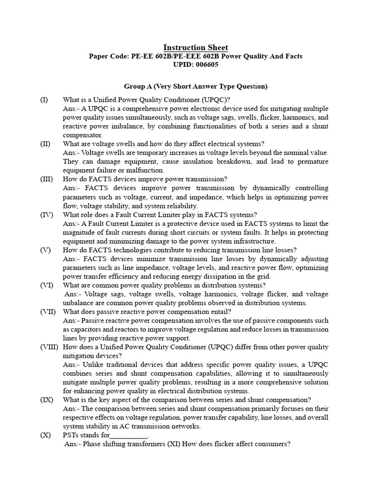 2024 - Power Quality & FACTS Instruction Sheet - DR Krishna Sarker ...
