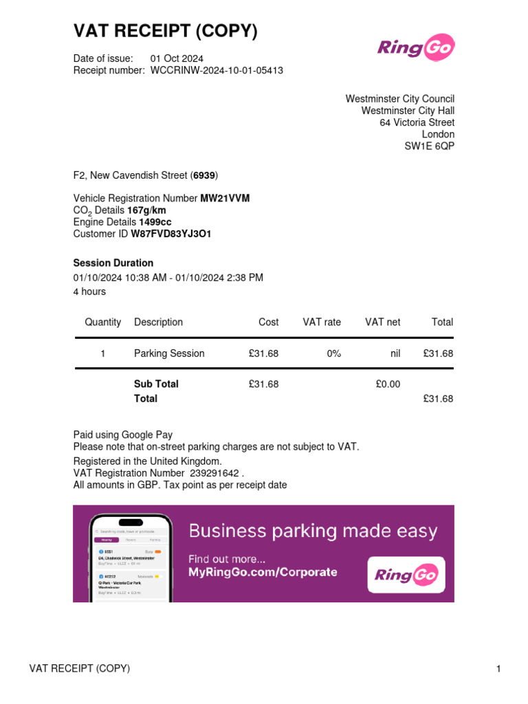 RingGo Receipt 01 10 2024 10 38 1 | PDF