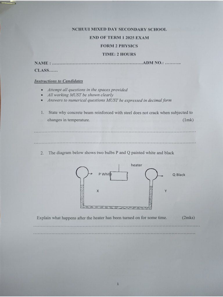 Phy f2 End Term 1 Exam | PDF