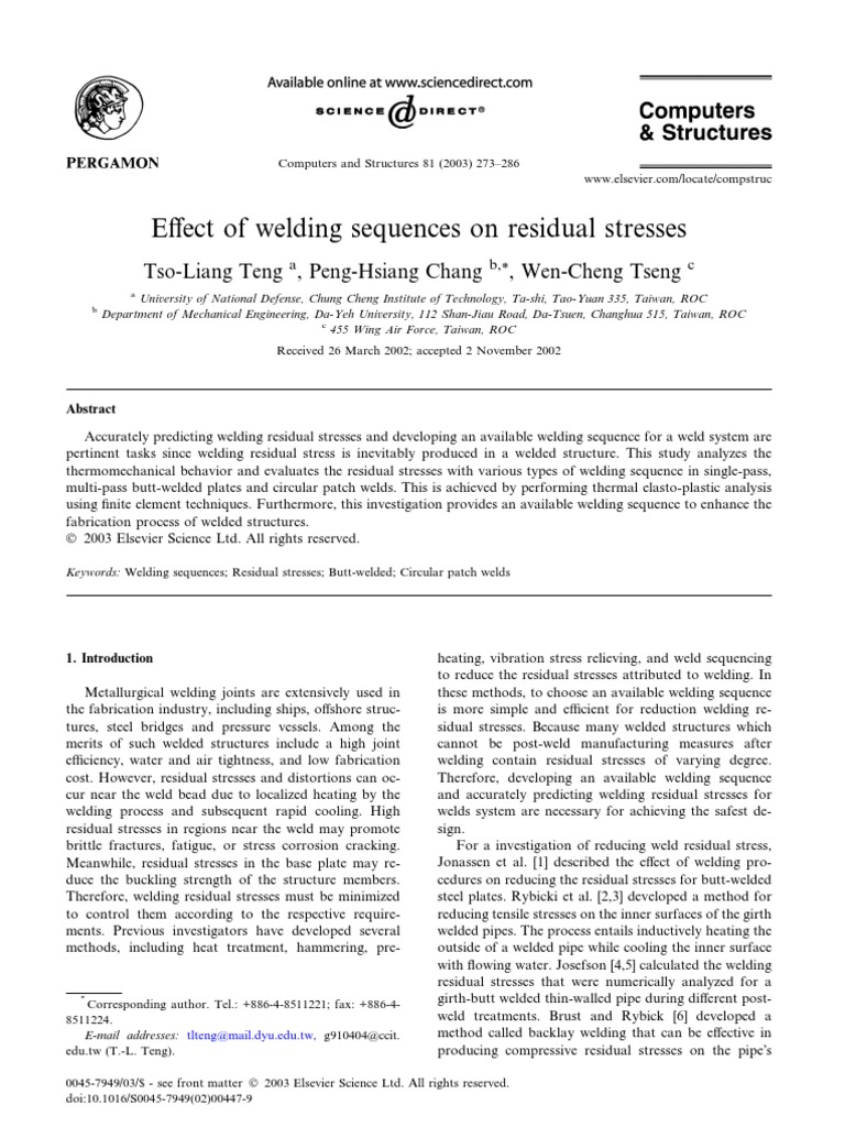 Welding Sequences and Residual Stresses | PDF | Stress (Mechanics ...