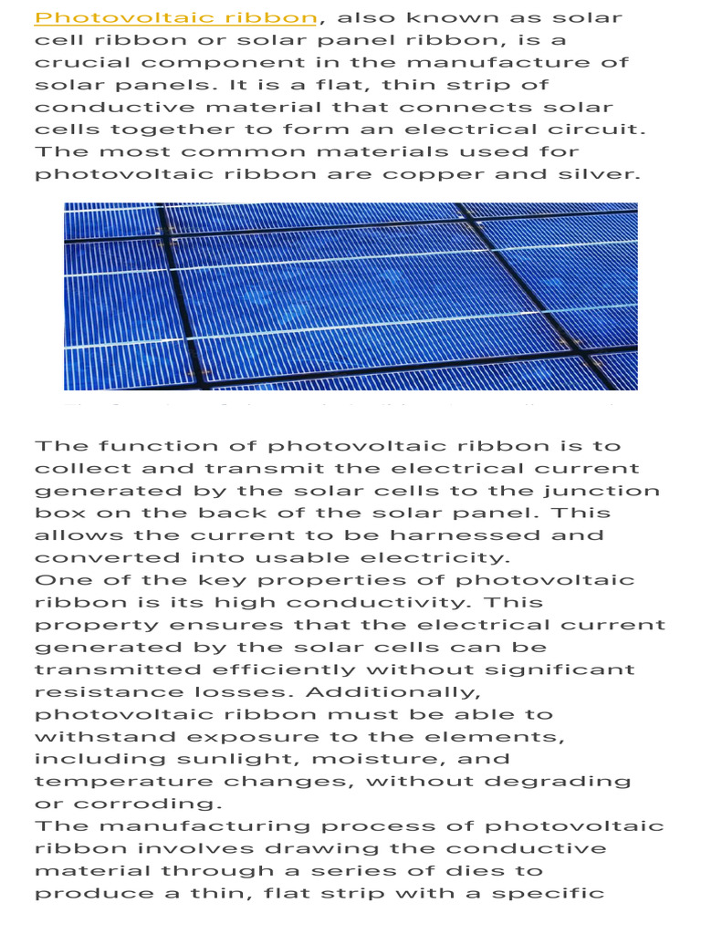 Photovoltaic Ribbon: Key to Solar Panels | PDF | Photovoltaics | Solar Cell