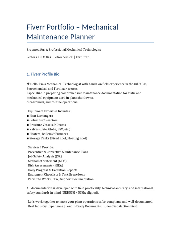 Mechanical Maintenance Planner for Oil & Gas | PDF