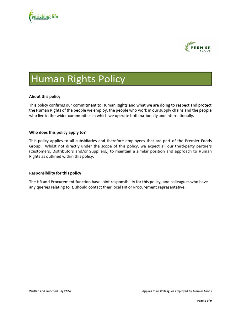 Human Rights Policy 2024 | PDF | Supply Chain | Employment