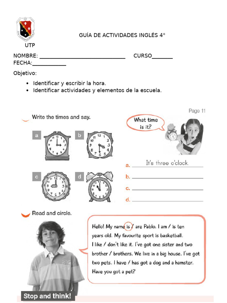 Actividades de Inglés para 4° Grado | PDF
