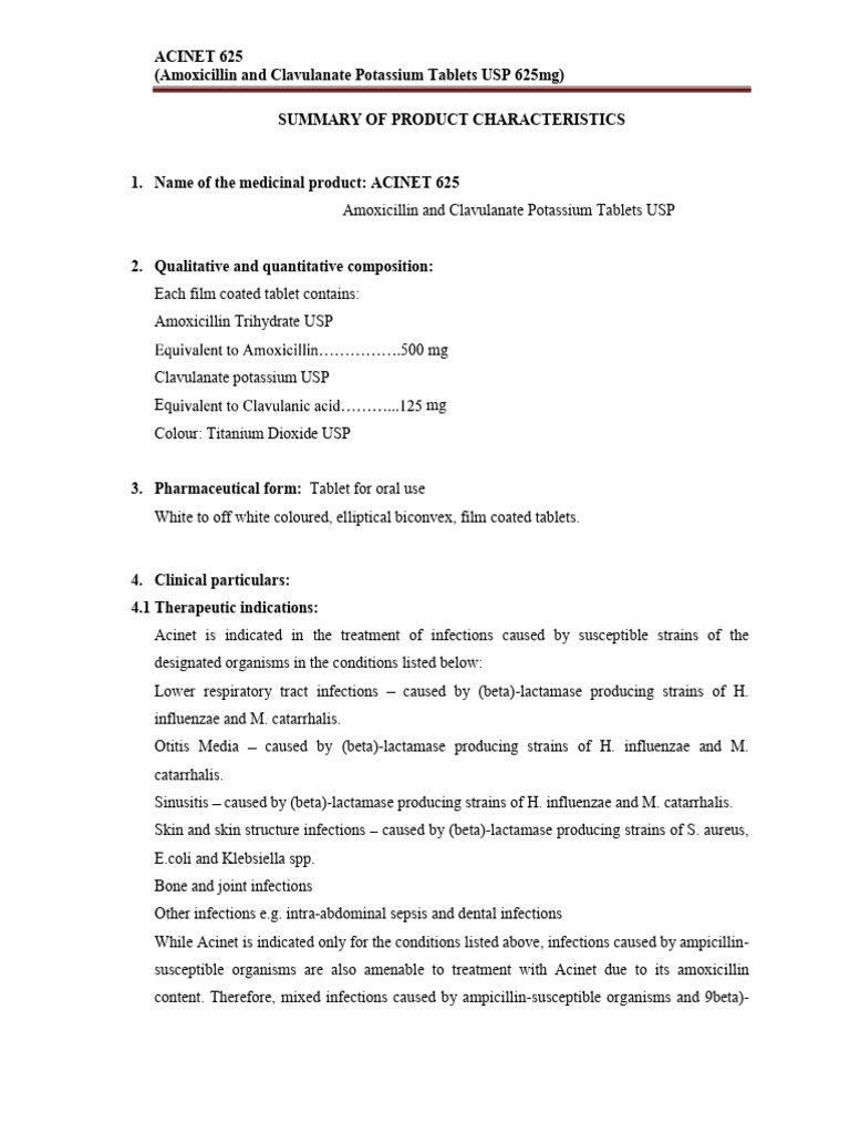 ACINET 625 Amoxicillin and Clavulanate Potassium Tablets USP 625 MG ...