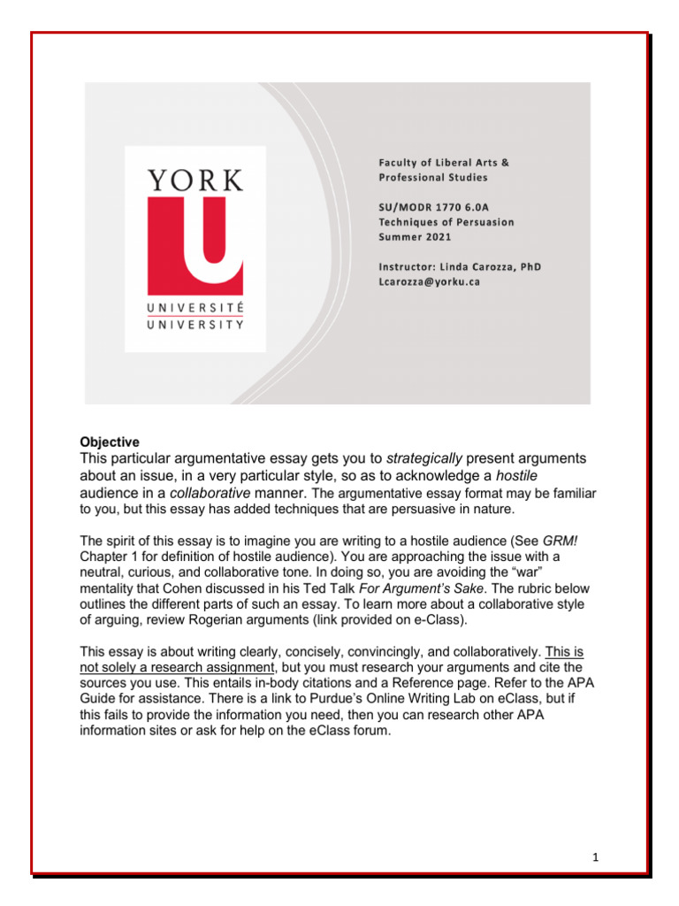 Argumentative Essay Instructions (25%) | PDF | Argument | Essays