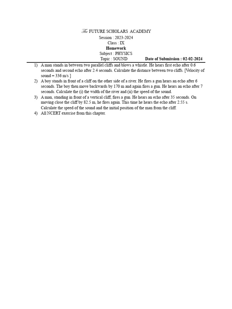 Physics Homework: Sound Echo Problems | PDF