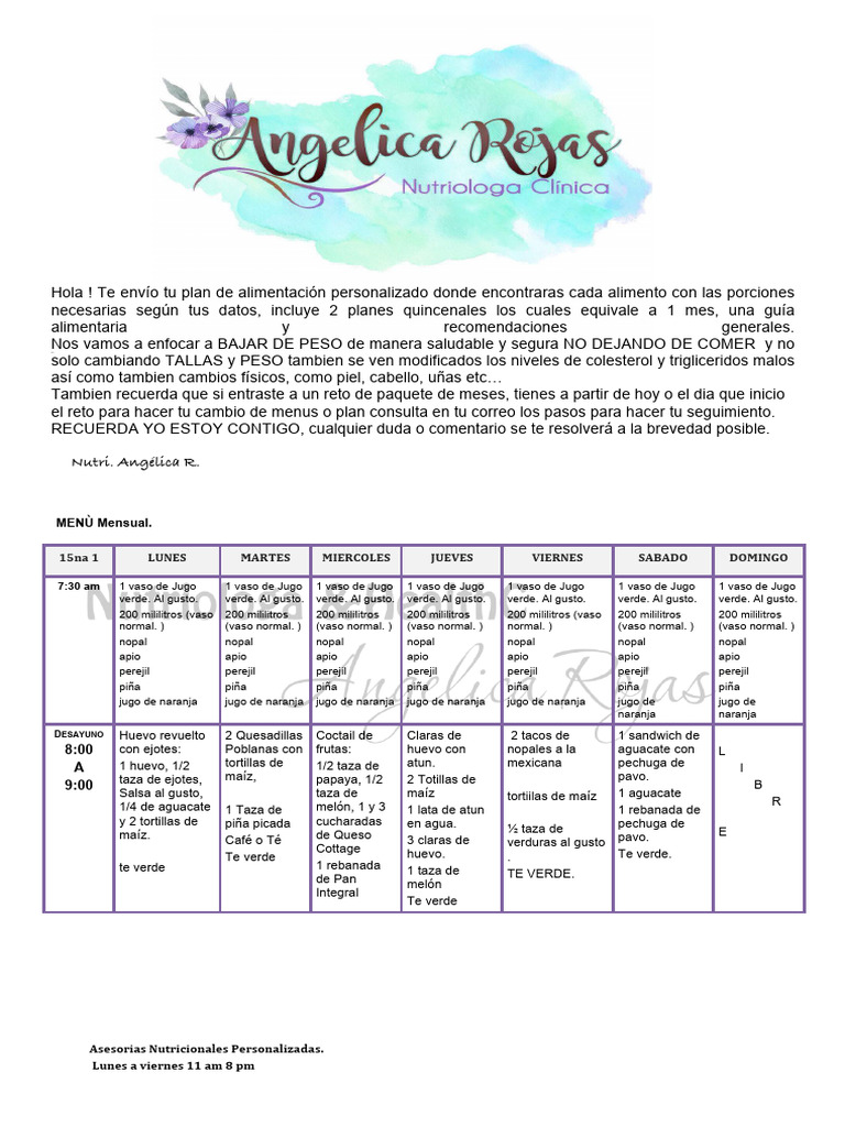 Plan de Alimentación Personalizado Saludable | PDF | Alimentos | Vegetales