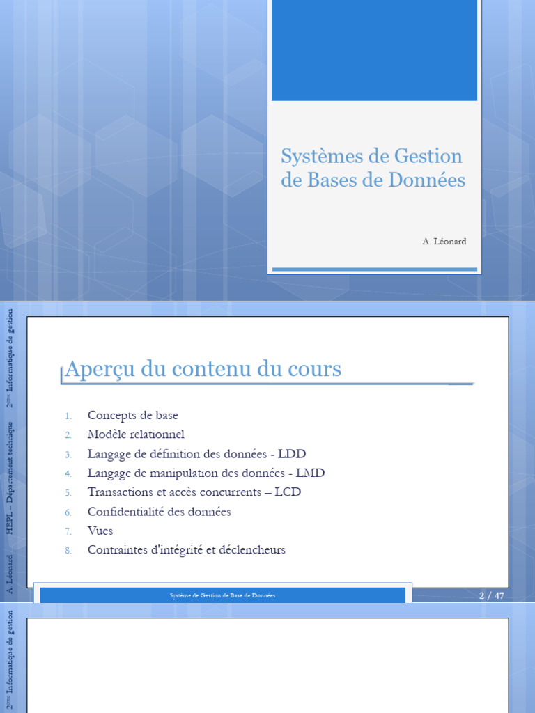 Introduction aux Systèmes de Gestion de BD | PDF | Bases de données ...