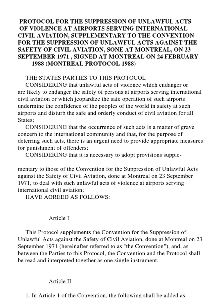 Montreal Protocol on Airport Violence | PDF | Treaty | Ratification
