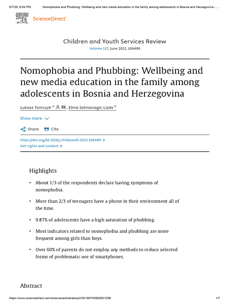 PDFThe Impact of Nomophobia on Poor Personal Connections Among Adolescents