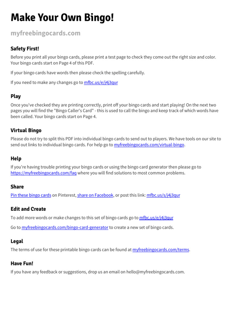 Create Your Own Bingo Cards Guide | PDF | Gaming | Gambling